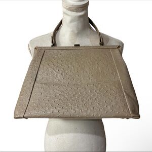Vtg 50's Dobbies Bags Gray Ostrich Embossed Leather Structured Handbag